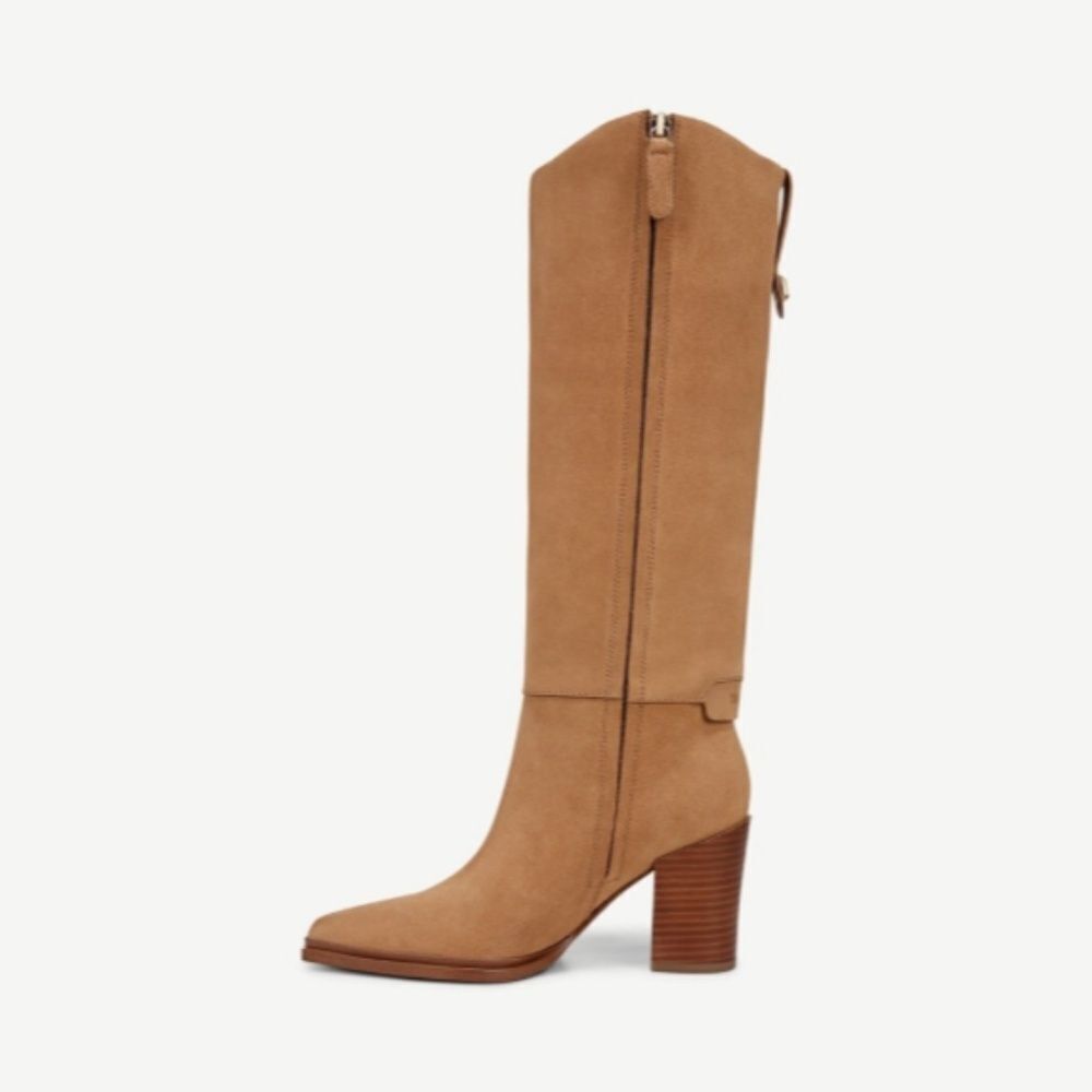 Franco Sarto Jasmine Knee High Boot In Pastorial Taupe Beige Suede - Picture 11 of 12